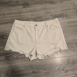 Aerie Cream Denim Distressed Shorts, Sz XL